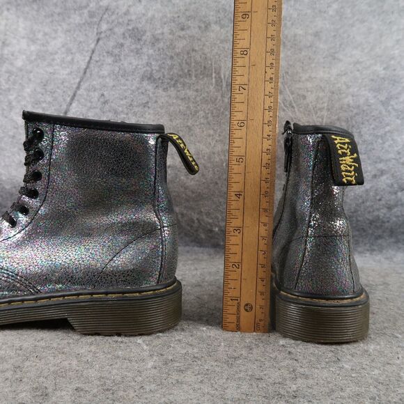 Dr Martens Shoes Kids 3 Boots Combat Delaney Crackle Iridescent Leather Docs Dm - Picture 7 of 14
